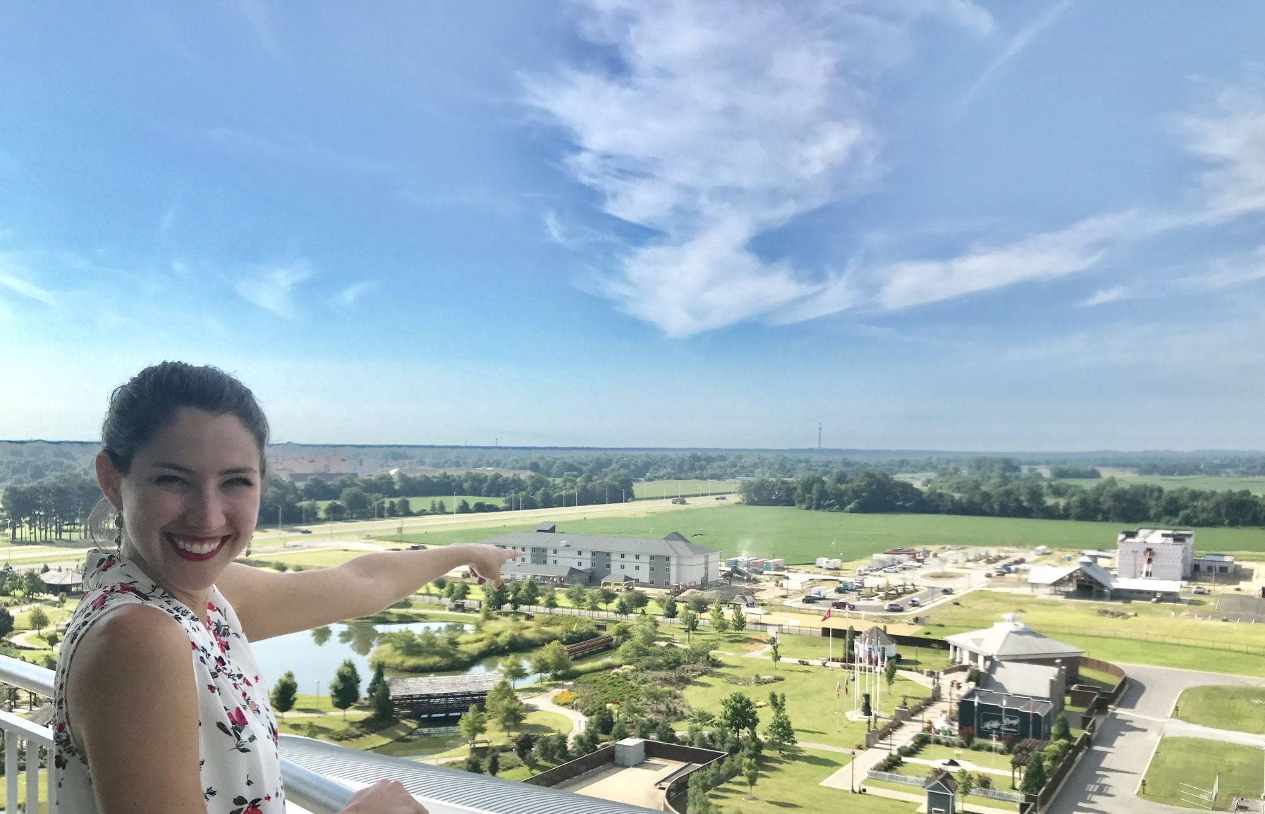Katie pointing to hotels